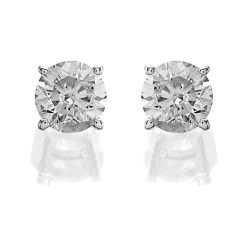 14ct White Gold 1 Carat Diamond Solitaire Stud Earrings - AGI Certificated - D3908
