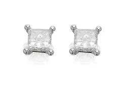 18ct White Gold Princess Cut Diamond Solitaire Stud Earrings - 1/2ct Per Pair - D4514