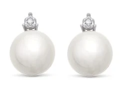 9ct White Gold Cultured Pearl And Diamond Stud Earrings - D54118