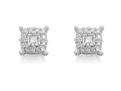 9ct White Gold Cluster Stud Earrings - 10pts Per Pair - D5463