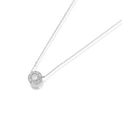 9ct White Gold Diamond Halo Cluster Necklace - 28pts - D56113