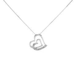 9ct White Gold Diamond Open Heart Necklace - D56115