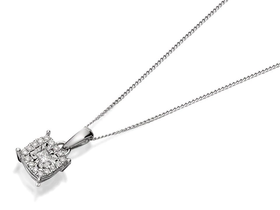 9ct White Gold Diamond Square Cluster Necklace - 10pts - D5621 1 9ct White Gold Diamond Square Cluster Necklace - 10pts - D5621