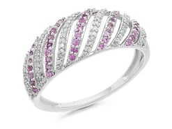 9ct White Gold Diamond And Pink Sapphire Band Ring - 10pts - D63129