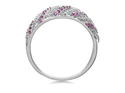 9ct White Gold Diamond And Pink Sapphire Band Ring - 10pts - D63129 -Fhinds Shop D63129 L 3