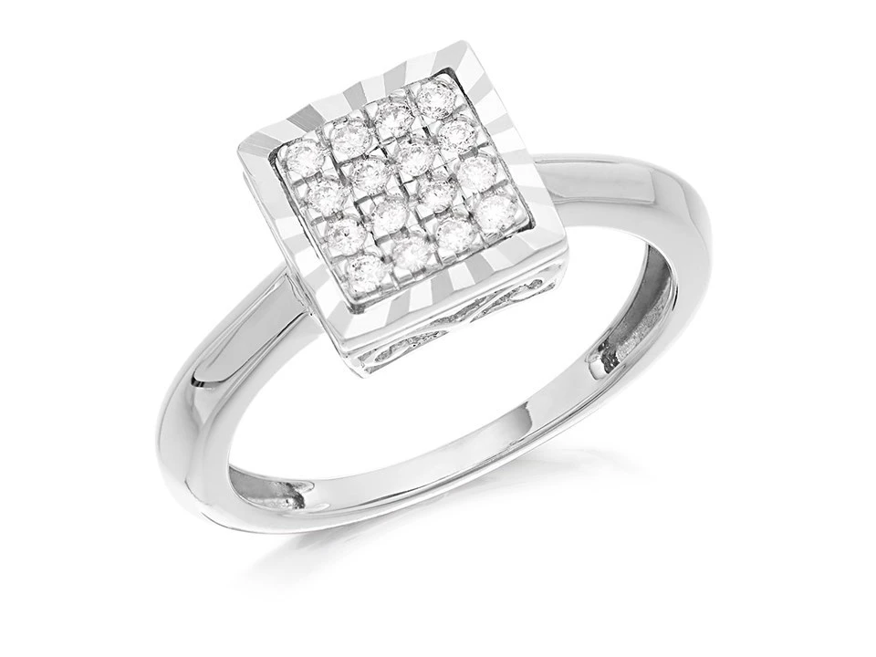 9ct White Gold Square Diamond Cluster Ring - 15pts - D66111 1 9ct White Gold Square Diamond Cluster Ring - 15pts - D66111