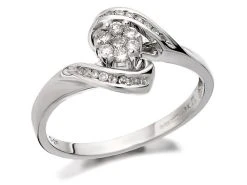 9ct White Gold Diamond Crossover Cluster Ring - 1/4ct - D6670