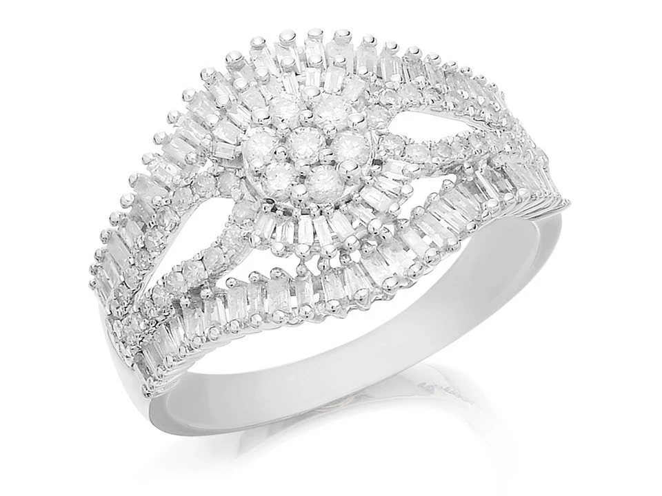 9ct White Gold 1 Carat Diamond Cluster Band Ring - D71117 1 9ct White Gold 1 Carat Diamond Cluster Band Ring - D71117