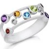 9ct White Gold Multi Stone And Diamond Band Ring - D71151