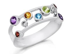 9ct White Gold Multi Stone And Diamond Band Ring - D71151