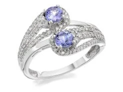 9ct White Gold Tanzanite And Diamond Crossover Ring - 1/3ct - D7778