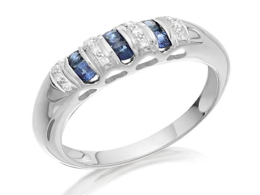 9ct White Gold Sapphire And Diamond Band Ring - 6pts - EXCLUSIVE - D7788 -Fhinds Shop D7788 L 1