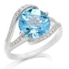9ct White Gold Diamond And Blue Topaz Crossover Ring - 14pts - D7932