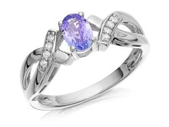 9ct White Gold Tanzanite And Diamond Kiss Ring - 4pts - D7936