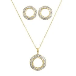 9ct Gold Diamond Circle Necklace And Earrings Gift Set - 1/4ct - D8615