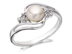 My Diamonds Silver Freshwater Pearl And Diamond Crossover Ring - D9054