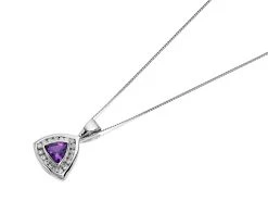 9ct White Gold Trillion Cut Amethyst And Diamond Necklace - 18pts - D95109