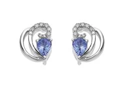 9ct White Gold Tanzanite And Diamond Swirl Earrings - 9pts Per Pair - D9652