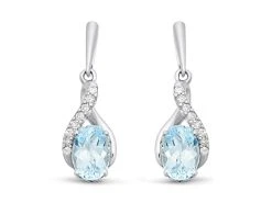 9ct White Gold Blue Topaz And Diamond Drop Earrings - 5pts Per Pair - D9666