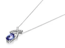 9ct White Gold Oval Tanzanite And Diamond Kiss Necklace - D97101