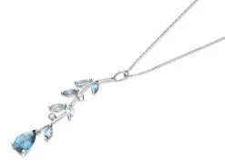 9ct White Gold Diamond And Blue Topaz Tendril And Leaf Necklace - D9863