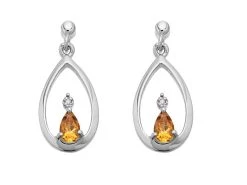 My Diamonds Silver Citrine And Diamond Drop Earrings - D99107