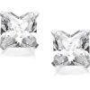 Silver Square Cubic Zirconia Stud Earrings - 8mm - F0320