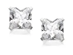 Silver Square Cubic Zirconia Stud Earrings - 8mm - F0320
