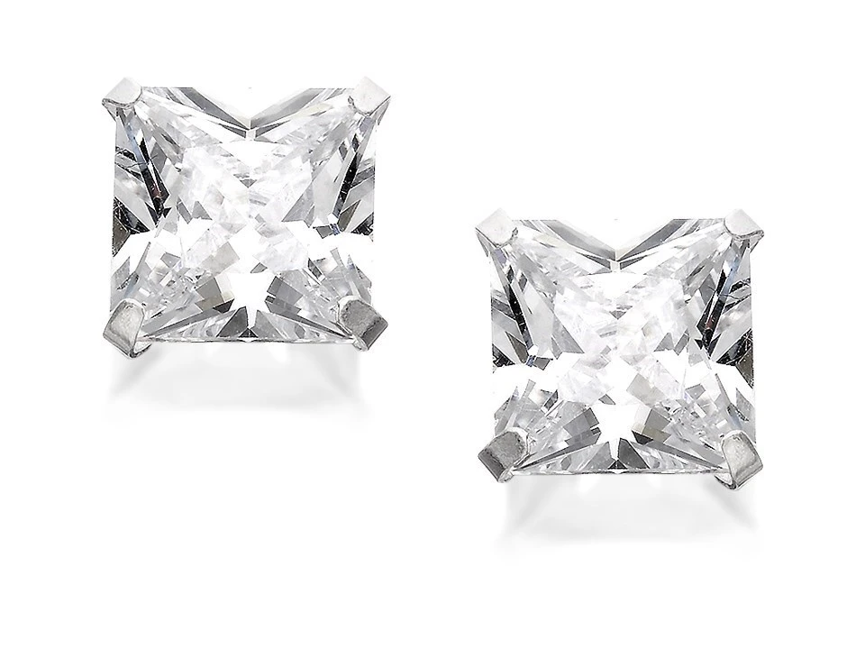 Silver Square Cubic Zirconia Stud Earrings - 8mm - F0320 1 Silver Square Cubic Zirconia Stud Earrings - 8mm - F0320