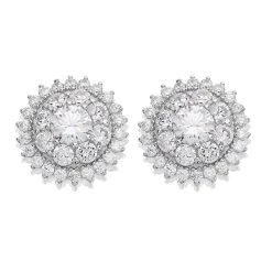 Silver Cubic Zirconia Cluster Stud Earrings - 10mm - F04016