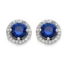 Silver Blue Cubic Zirconia Halo Stud Earrings - 7mm - F04018