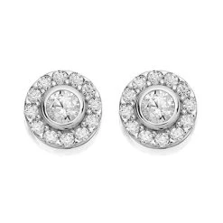 Silver Cubic Zirconia Halo Stud Earrings - 7mm - F04019
