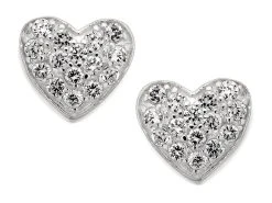 Silver Cubic Zirconia Heart Stud Earrings - 9mm - F0402