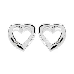 Silver Cubic Zirconia Heart Stud Earrings - 10mm - F04106