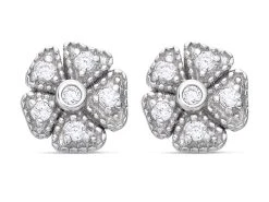 Silver Cubic Zirconia Flower Stud Earrings - 7mm - F0412
