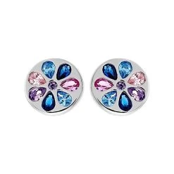 Silver Cubic Zirconia Flower Stud Earrings - 9mm - F04152