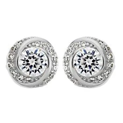 Silver Cubic Zirconia Knot Stud Earrings - 8mm - F04154