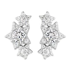 Silver Cubic Zirconia Star Stud Earrings - 20mm - F04189