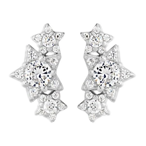 Silver Cubic Zirconia Star Stud Earrings - 20mm - F04189 -Fhinds Shop F04189 L 1