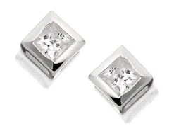 Silver Square Cubic Zirconia Stud Earrings - 5mm - F0456