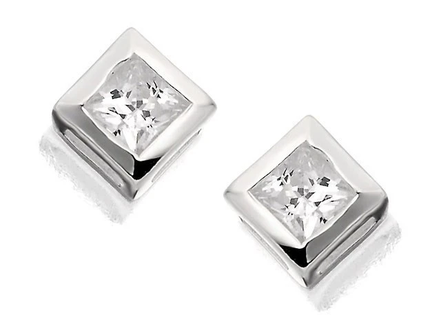 Silver Square Cubic Zirconia Stud Earrings - 5mm - F0456 1 Silver Square Cubic Zirconia Stud Earrings - 5mm - F0456