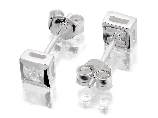 Silver Square Cubic Zirconia Stud Earrings - 5mm - F0456 2 Silver Square Cubic Zirconia Stud Earrings - 5mm - F0456 - Image 2