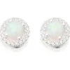 Silver Imitation Opal And Cubic Zirconia Cluster Stud Earrings - 10mm - F0468