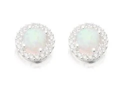 Silver Imitation Opal And Cubic Zirconia Cluster Stud Earrings - 10mm - F0468