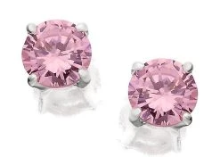Silver Pink Cubic Zirconia Stud Earrings - 5mm - F0492