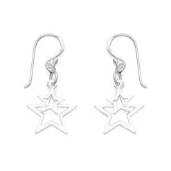Silver Star Hook Wire Earrings - 34mm Drop - F05006