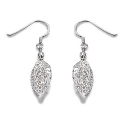 Silver Leaf Hook Wire Earrings - 40mm Drop - F0504