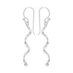 Silver Twist Hook Wire Earrings - 42mm Drop - F05107