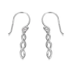 Silver Double Plait Hook Wire Earrings - 28mm Drop - F0540