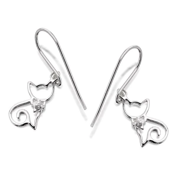 Silver Cubic Zirconia Cat Hook Wire Earrings - 25mm Drop - F0544 1 Silver Cubic Zirconia Cat Hook Wire Earrings - 25mm Drop - F0544